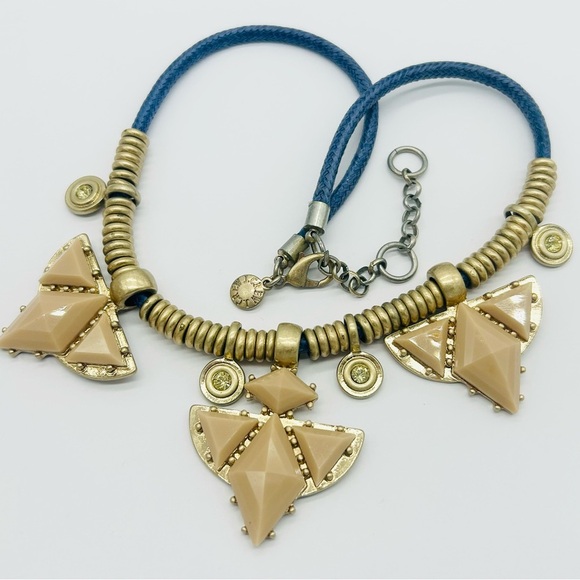 J. Crew Blue Cord with Tan & Gold Slides Necklace - Picture 2 of 3